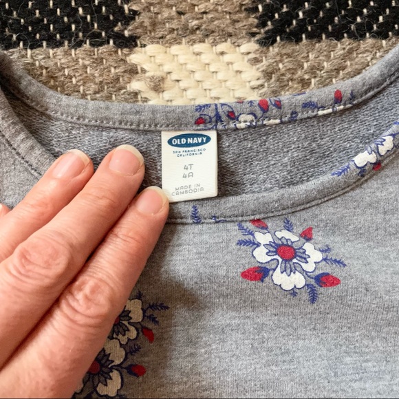 Old Navy Kids Floral Sweatshirt Dress Pockets Size 4 - Picture 6 of 7